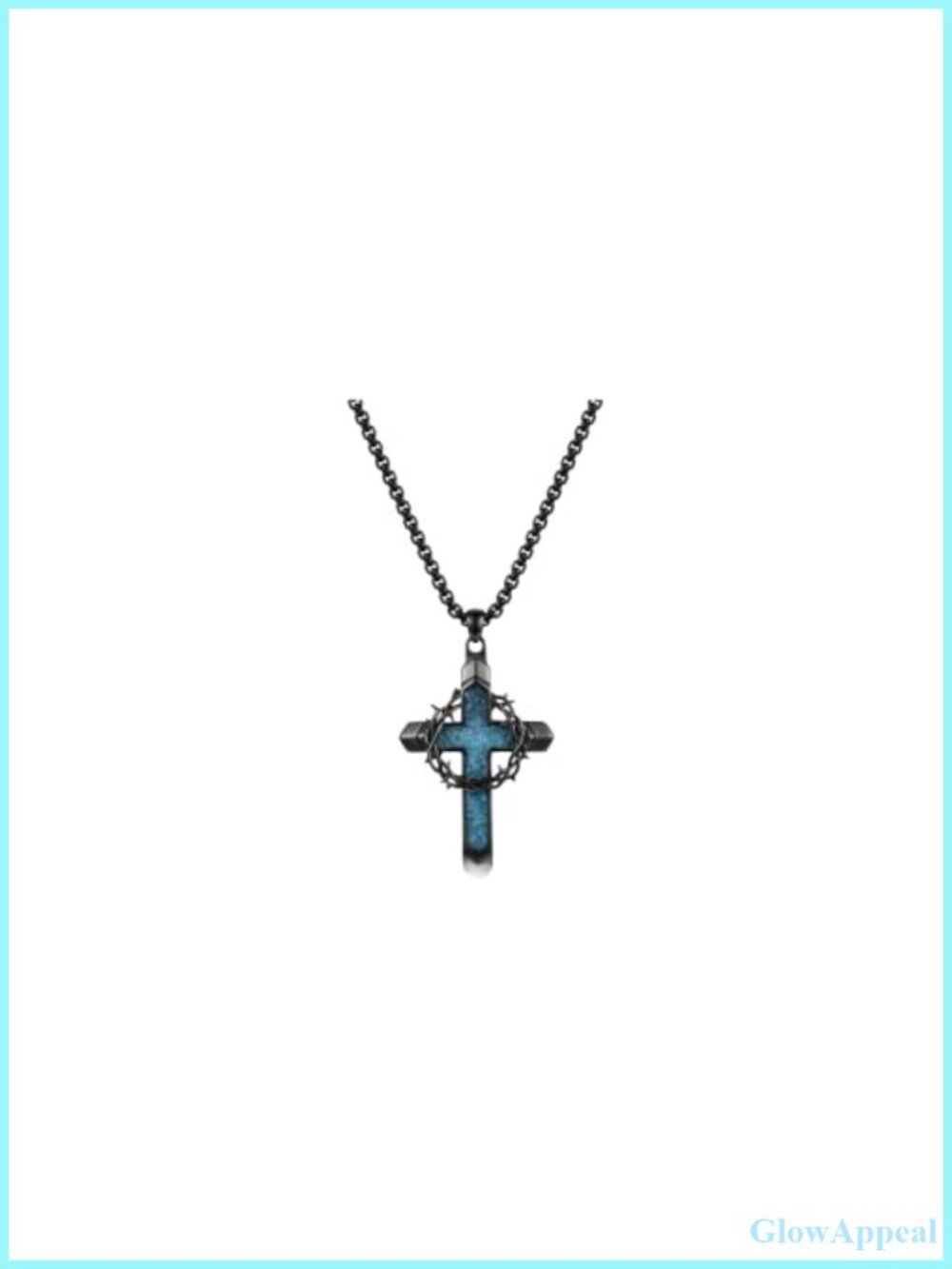 Turquoise Cross Pendant Necklace Stainless Steel Gothic Byzantine Chain